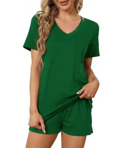 Women's Short Sleeve Pajama Sets with Pockets Casual V Neck 2 Piece Lounge Sets S-3XL 02-green $13.06 Sleep & Lounge