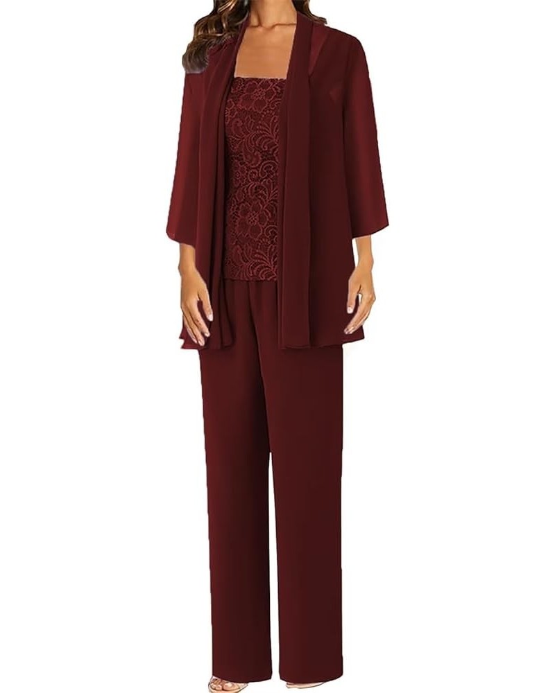 Mother of The Bride Pant Suits Plus Size 3 Pieces Mother of Groom Pant Set with Jacket for Wedding Evening Gown Burgundy $42....