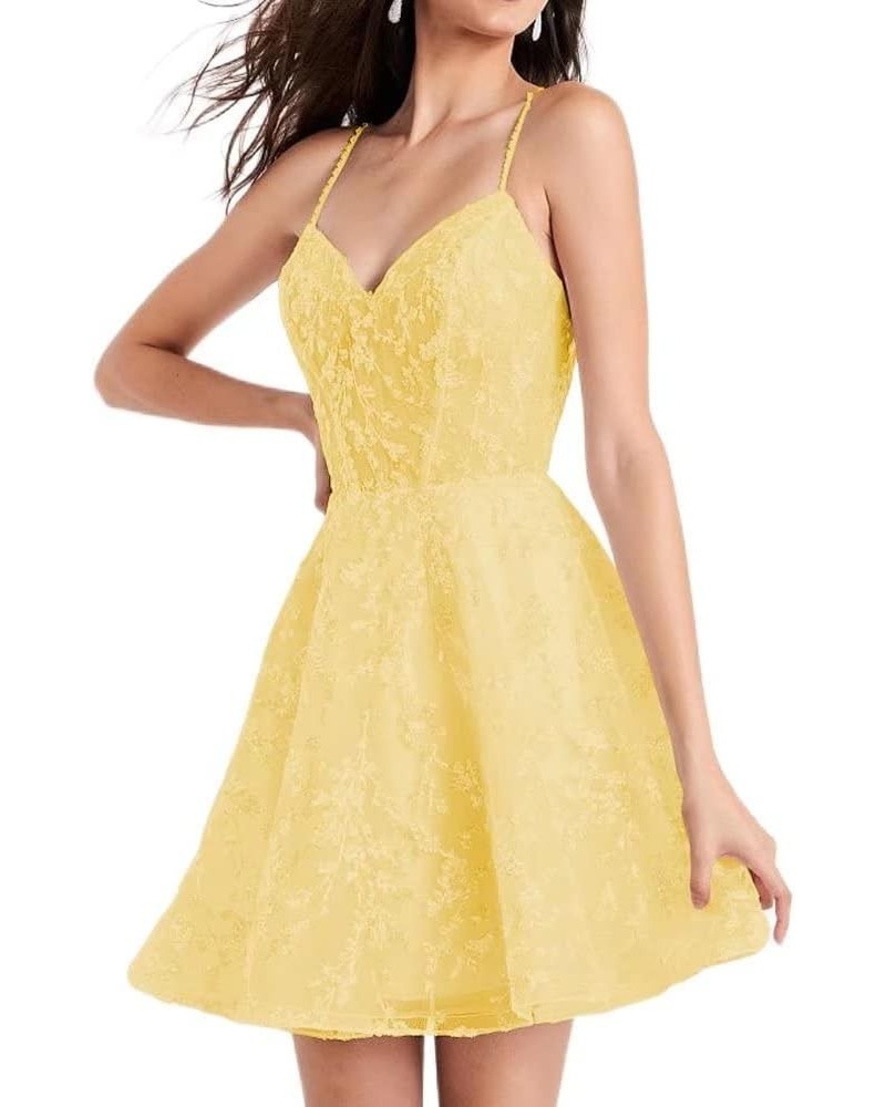 Spaghetti Straps Chiffon Homecoming Dresses Lace Appliques V Neck Prom Dress Short Formal Party Gown for Women Gold $34.44 Dr...