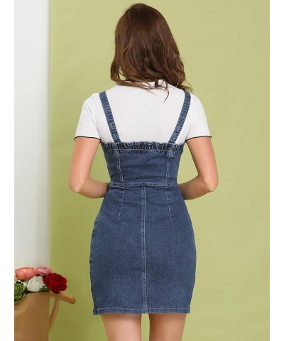 Women's Button Front Classic Adjustable Strap Overall Denim Mini Dress Dark Blue $22.61 Overalls