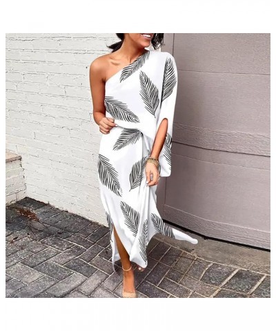 One Shoulder Dresses for Women,2024 Spring Summer Casual Batwing Sleeve Cocktail Dress,Vintage Graphic Party Dress G-white $1...