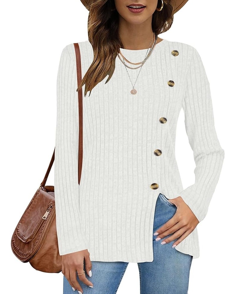 Women's Long Sleeve Tops Lightweight Fall Loose Casual Tunic Sweaters Crew Neck Pullover Shirts 01 White $13.99 Tops