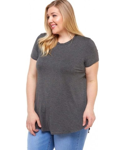 Women's Short Sleeve Round Hem Jersey Top in Plus Size Charcoal $15.29 T-Shirts