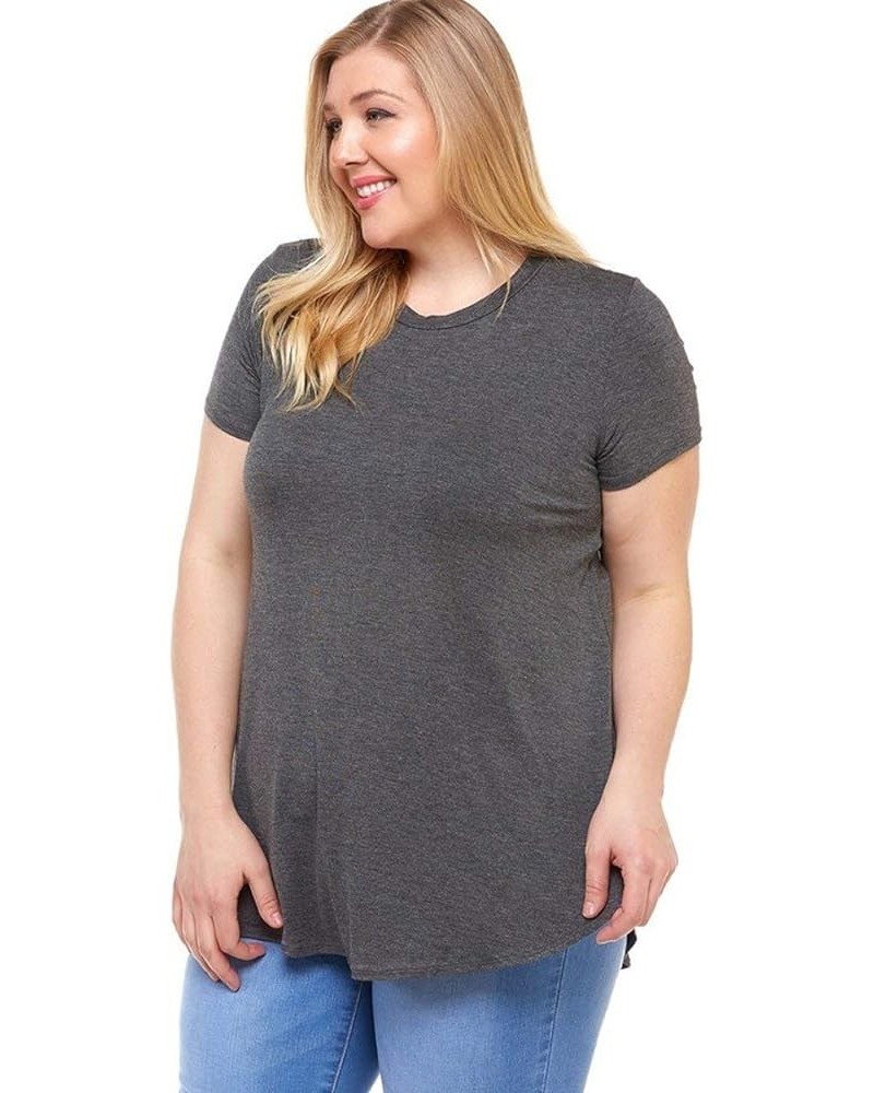 Women's Short Sleeve Round Hem Jersey Top in Plus Size Charcoal $15.29 T-Shirts