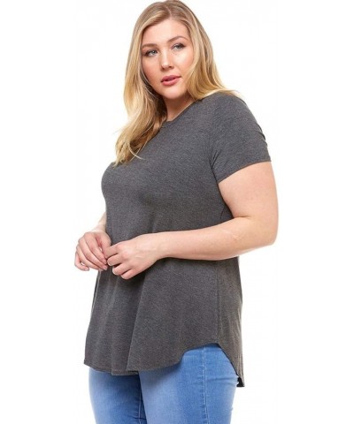 Women's Short Sleeve Round Hem Jersey Top in Plus Size Charcoal $15.29 T-Shirts