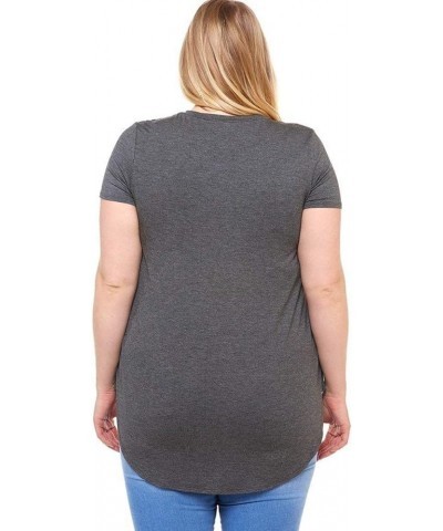 Women's Short Sleeve Round Hem Jersey Top in Plus Size Charcoal $15.29 T-Shirts