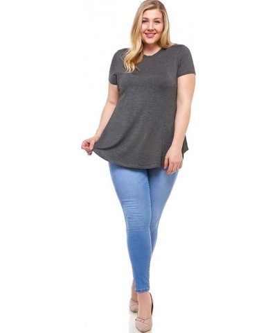 Women's Short Sleeve Round Hem Jersey Top in Plus Size Charcoal $15.29 T-Shirts