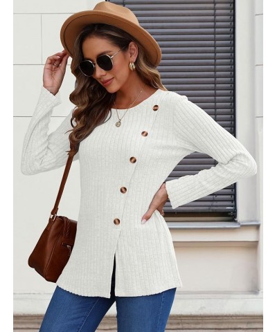 Women's Long Sleeve Tops Lightweight Fall Loose Casual Tunic Sweaters Crew Neck Pullover Shirts 01 White $13.99 Tops