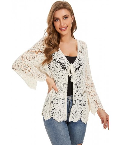 Women's Cotton Casual Floral Lace Crochet Long Sleeve Cardigan Boho Cover Up Beigr $17.27 Sweaters