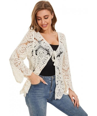 Women's Cotton Casual Floral Lace Crochet Long Sleeve Cardigan Boho Cover Up Beigr $17.27 Sweaters