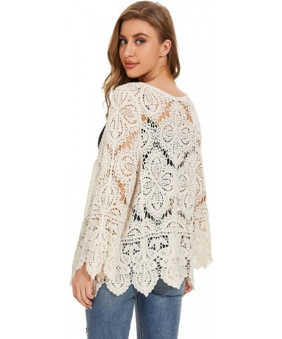 Women's Cotton Casual Floral Lace Crochet Long Sleeve Cardigan Boho Cover Up Beigr $17.27 Sweaters