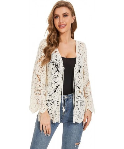 Women's Cotton Casual Floral Lace Crochet Long Sleeve Cardigan Boho Cover Up Beigr $17.27 Sweaters