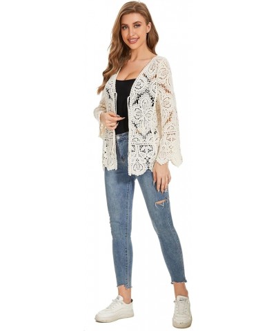 Women's Cotton Casual Floral Lace Crochet Long Sleeve Cardigan Boho Cover Up Beigr $17.27 Sweaters