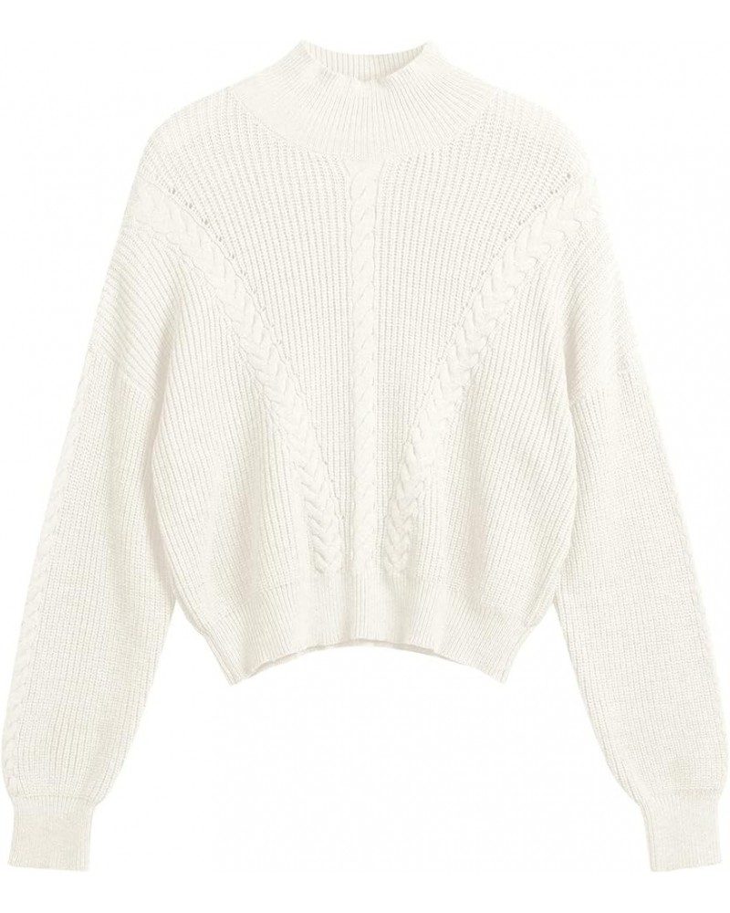 Women's Cropped Turtleneck Sweater Lantern Sleeve Ribbed Knit Pullover Sweater Jumper 6-beige $20.25 Sweaters