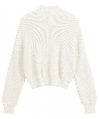 Women's Cropped Turtleneck Sweater Lantern Sleeve Ribbed Knit Pullover Sweater Jumper 6-beige $20.25 Sweaters