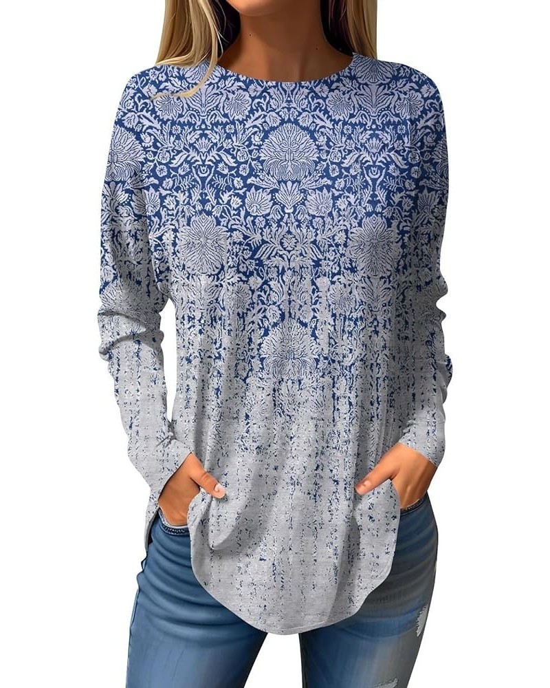 Sweatshirts for Women Long Sleeve Crewneck Curved Hem Tunic Tops Pullovers Casual Loose Fall Winter T-Shirts Blouse 3-blue $6...