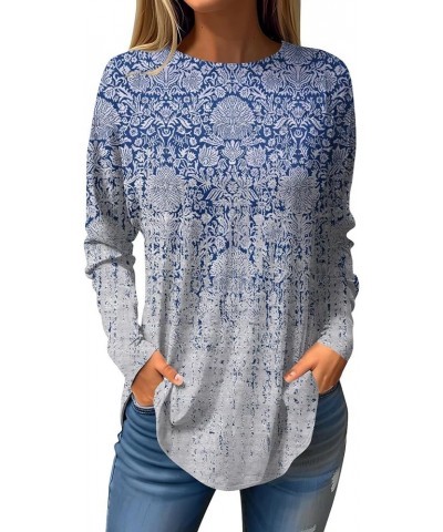 Sweatshirts for Women Long Sleeve Crewneck Curved Hem Tunic Tops Pullovers Casual Loose Fall Winter T-Shirts Blouse 3-blue $6...