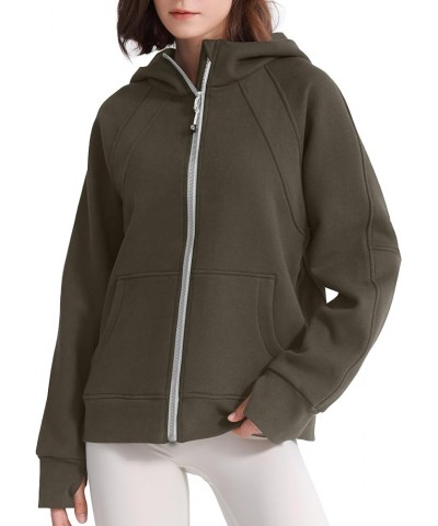 Womens Fleece Lined Full Zip Up Hoodies Cotton Winter Zipper Sweatshirts Jackets for Women with Thumbhole Pocket Apricot Brow...