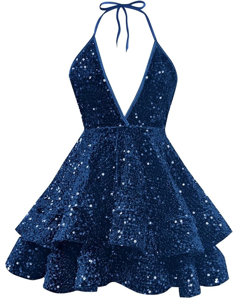Women's Sequin Homecoming Dresses for Teens Sparkly Short Halter Tiered Prom Dress Peacock $30.24 Dresses