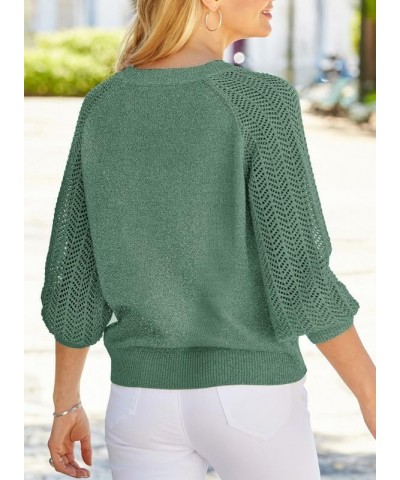 Women's Casual V-Neck Long Sleeve Sweaters Solid Color Pullover Knit Sweater Jumper Tops Mist Green $18.74 Sweaters