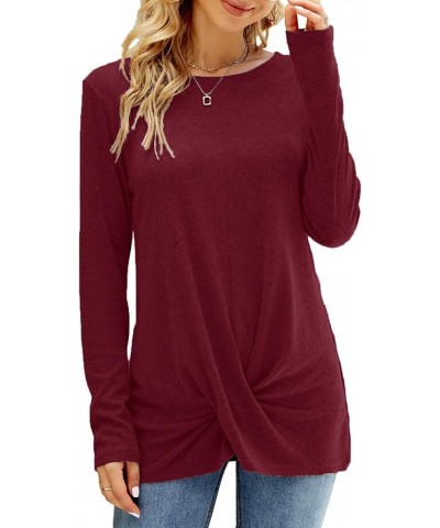 Women's Long Sleeve Twist Front Tunic Tops Crew Neck Casual Loose Fit Dressy Shirts Blouses Dark Red $12.95 Tops