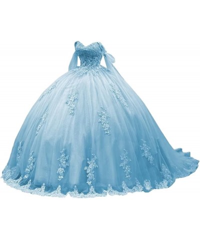 Off Shoulder Quinceanera Dresses Puffy Tulle Ball Gowns for Vestido de 15 años Lace Appliques Prom Dress Ftu01 Sky Blue $41.8...