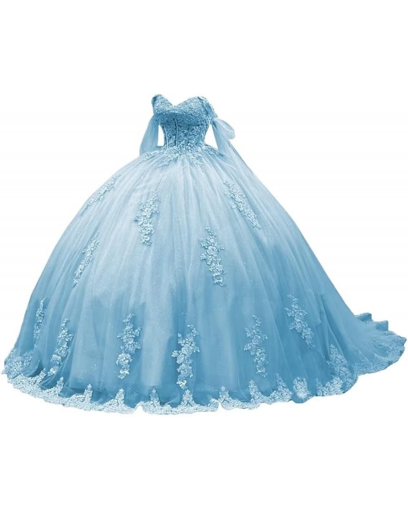 Off Shoulder Quinceanera Dresses Puffy Tulle Ball Gowns for Vestido de 15 años Lace Appliques Prom Dress Ftu01 Sky Blue $41.8...