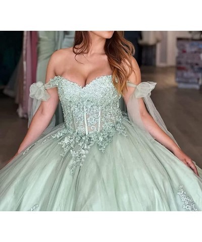 Off Shoulder Quinceanera Dresses Puffy Tulle Ball Gowns for Vestido de 15 años Lace Appliques Prom Dress Ftu01 Sky Blue $41.8...