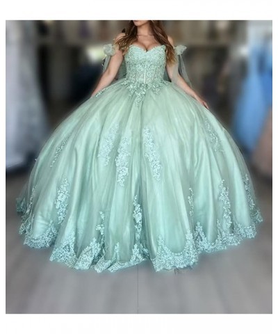 Off Shoulder Quinceanera Dresses Puffy Tulle Ball Gowns for Vestido de 15 años Lace Appliques Prom Dress Ftu01 Sky Blue $41.8...