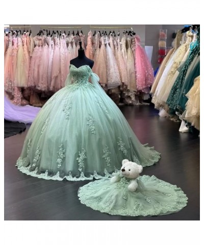 Off Shoulder Quinceanera Dresses Puffy Tulle Ball Gowns for Vestido de 15 años Lace Appliques Prom Dress Ftu01 Sky Blue $41.8...