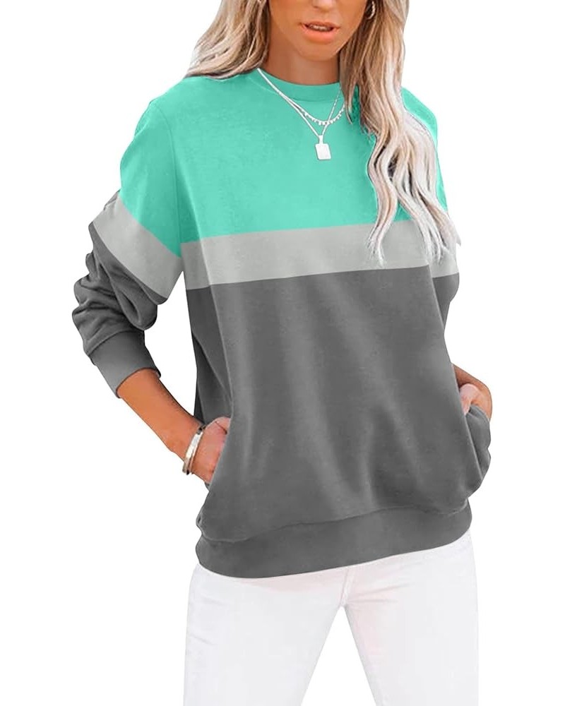 Women's Casual Long Sleeve Color Block/Solid Tops Crewneck Sweatshirts Cute Loose Fit Pullover with Pockets A- Mint Grey $16....