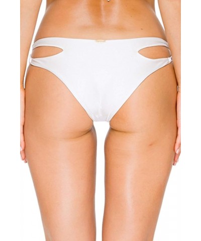 Women's Standard Cosita Buena Zig-zag Open Side Moderate Bikini Bottom White $11.46 Swimsuits