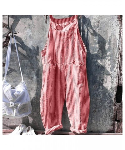 Rompers for Women Summer Womens Baggy Adjustable Suspender Overall Jumpsuit Harem Romper with Pockets Z-2-red $5.71 Overalls