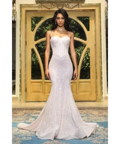 Sequin Mermaid Prom Dresses for Women 2024 Spaghetti Straps Sparkly Evening Formal Gown with Slit TN022 A-sage $31.85 Dresses