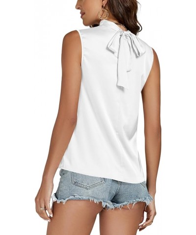 Women's Elegant Satin Mock Neck Tie Back Sleeveless Tank Top Blouse Shirt White $11.48 Tanks