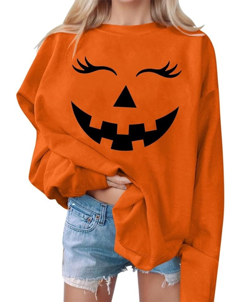 Halloween Shirts for Women Crewneck Sweatshirts Long Sleeve Graphic Hoodies Trendy Plus Size Cute Tops Fall Clothes B-orange ...