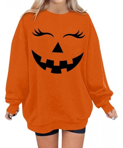 Halloween Shirts for Women Crewneck Sweatshirts Long Sleeve Graphic Hoodies Trendy Plus Size Cute Tops Fall Clothes B-orange ...