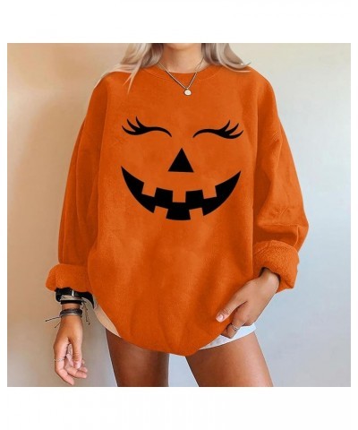 Halloween Shirts for Women Crewneck Sweatshirts Long Sleeve Graphic Hoodies Trendy Plus Size Cute Tops Fall Clothes B-orange ...