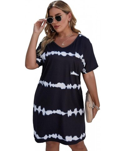 Women's Plus Size Casual Tie Dye Print Dress Crewneck Short Sleeve Loose T Shirt Mini Tee Dress Black $17.76 Dresses