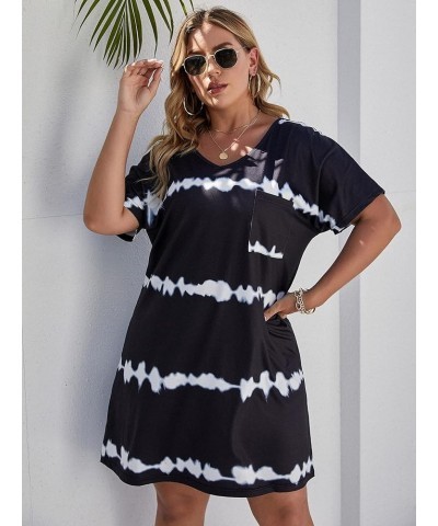 Women's Plus Size Casual Tie Dye Print Dress Crewneck Short Sleeve Loose T Shirt Mini Tee Dress Black $17.76 Dresses