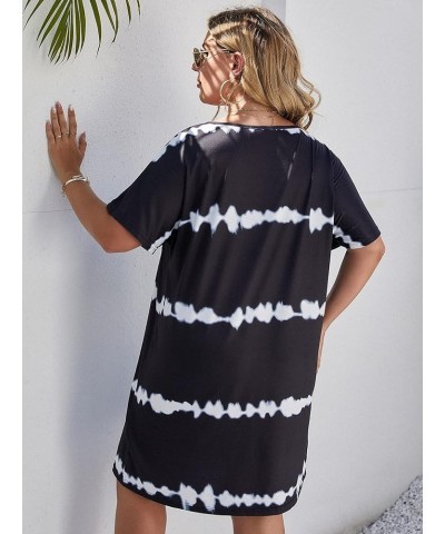 Women's Plus Size Casual Tie Dye Print Dress Crewneck Short Sleeve Loose T Shirt Mini Tee Dress Black $17.76 Dresses