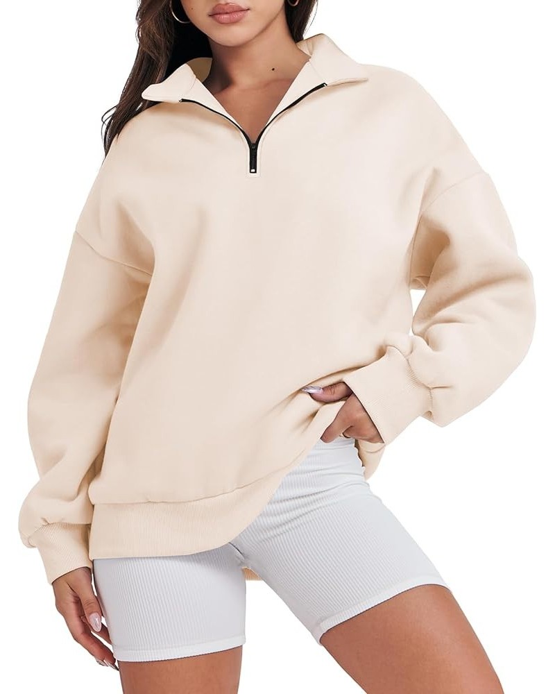 Women Long Sleeve Oversized Half Zip Pullover Sweatshirt Y2K Hoodie Sweater Trendy Fall Clothes Apricot $18.00 Sweaters