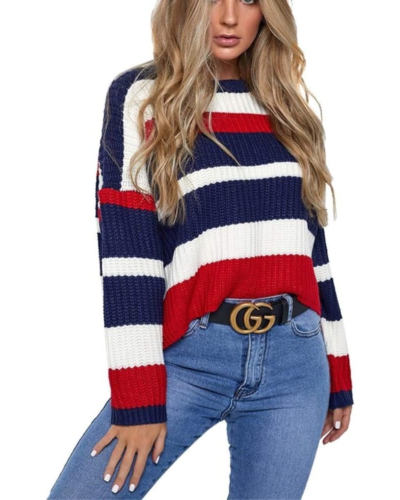 Women's Long Sleeve Loose Oversized Casual Crew Neck Knitted Sweater Pullover Crop Tops Jumper Red $13.50 Sweaters