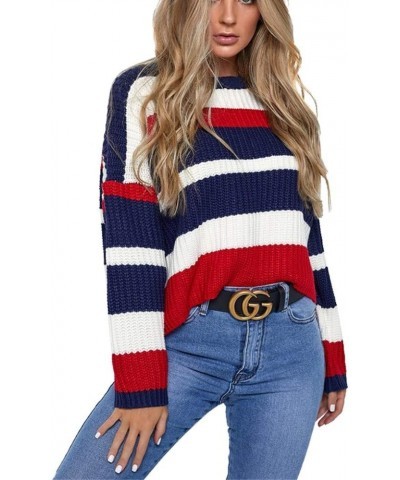 Women's Long Sleeve Loose Oversized Casual Crew Neck Knitted Sweater Pullover Crop Tops Jumper Red $13.50 Sweaters