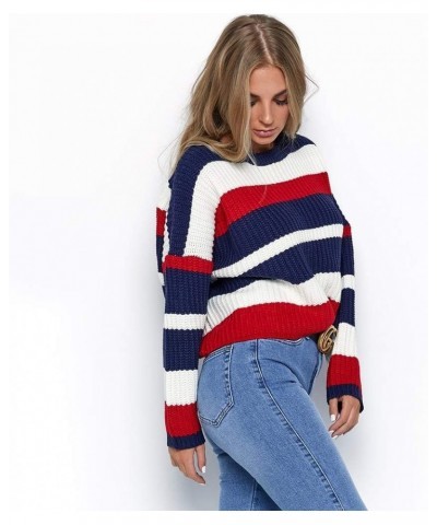 Women's Long Sleeve Loose Oversized Casual Crew Neck Knitted Sweater Pullover Crop Tops Jumper Red $13.50 Sweaters