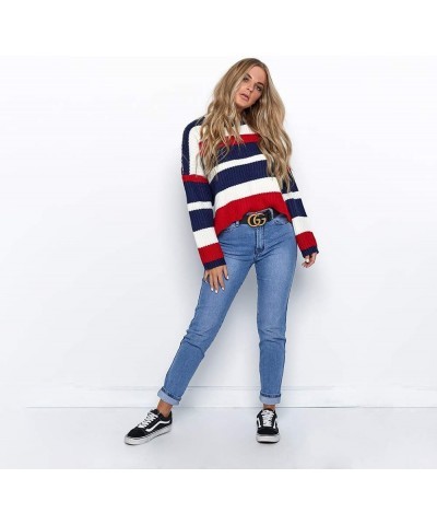 Women's Long Sleeve Loose Oversized Casual Crew Neck Knitted Sweater Pullover Crop Tops Jumper Red $13.50 Sweaters