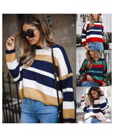 Women's Long Sleeve Loose Oversized Casual Crew Neck Knitted Sweater Pullover Crop Tops Jumper Red $13.50 Sweaters