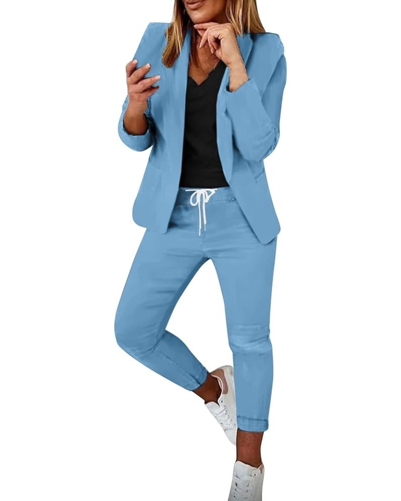 Women's Two Piece Lapels Suit Set Office Business Long Sleeve Jacket Pant Suit Slim Fit Trouser Jacket Suit Z10175-blue $52.5...