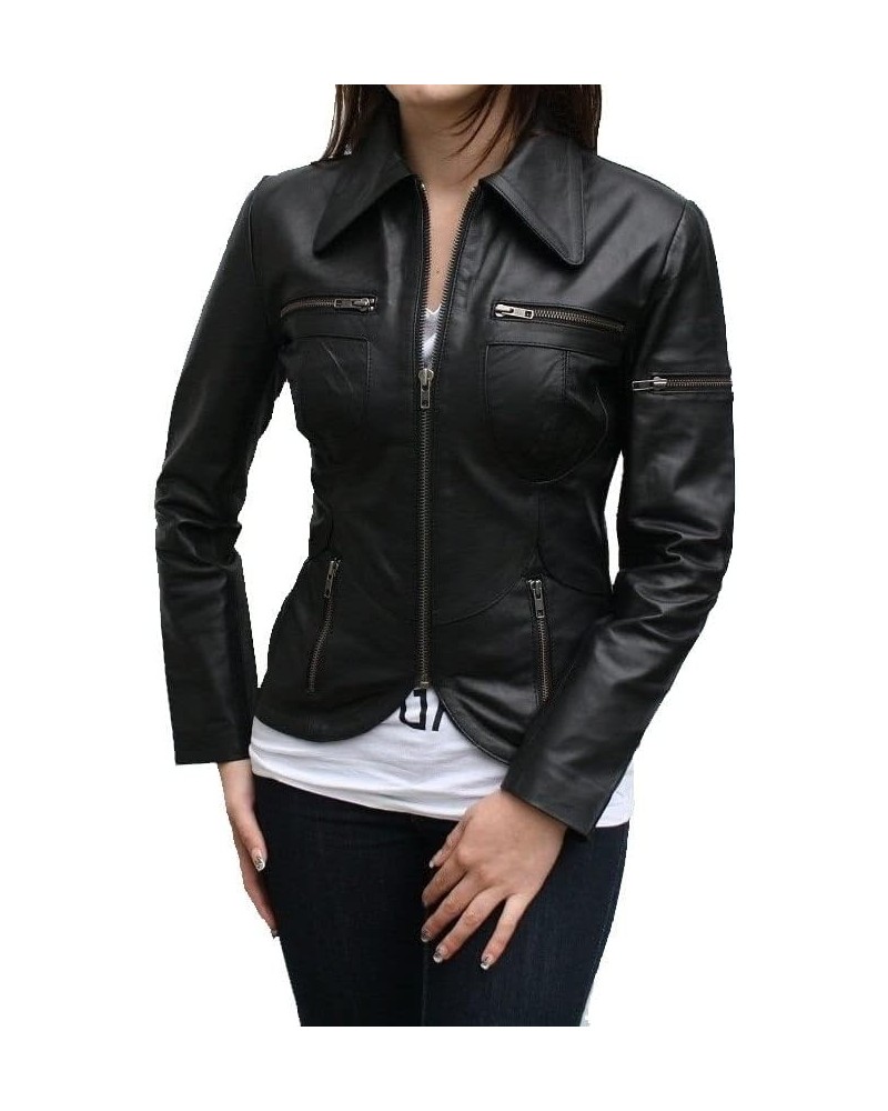 Slim Fit Classic Leather Jacket Women Fitted For Open Bottom Fashion | Bomber Biker Motorcycle Riding Black 08 $48.56 Coats