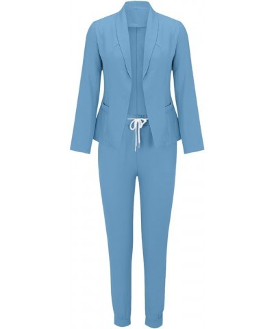 Women's Two Piece Lapels Suit Set Office Business Long Sleeve Jacket Pant Suit Slim Fit Trouser Jacket Suit Z10175-blue $52.5...